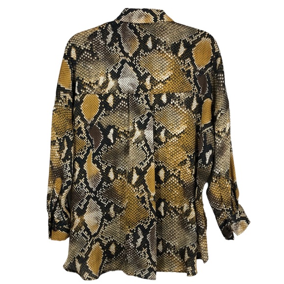 Zara Python Snake Print Button Up Tunic Blouse Top, Silky Lightweight, Pockets S - Picture 2 of 6